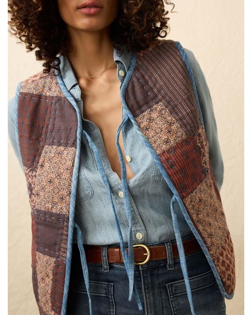 Faherty Brand Blue Quilted Patchwork Vest