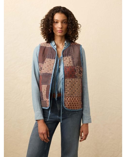 Faherty Brand Blue Quilted Patchwork Vest