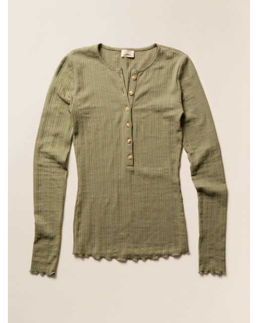 Faherty Brand Green Paradise Pointelle Henley T-Shirt