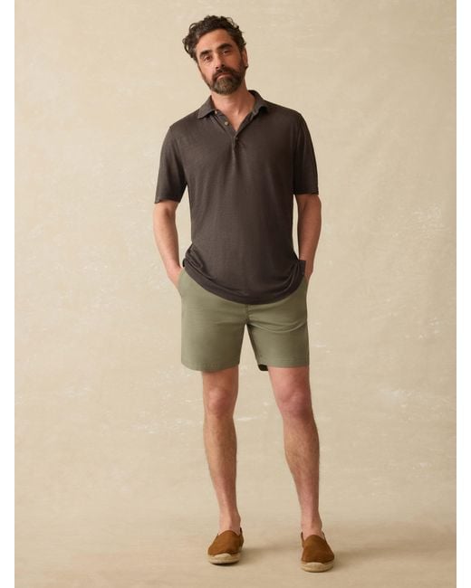 Faherty Brand Green Short-Sleeve Linen Polo Shirt for men