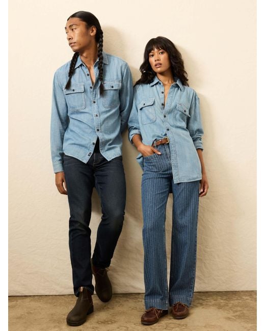 Faherty Brand Blue Steven Paul Judd Thunderbird Denim Workshirt for men