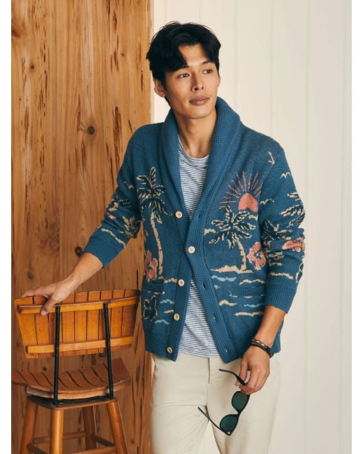 Faherty Brand Blue Offshore Swell Cardigan for men