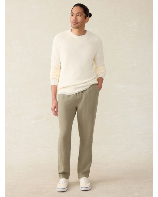 Faherty Brand White Linen Drawstring Pants for men