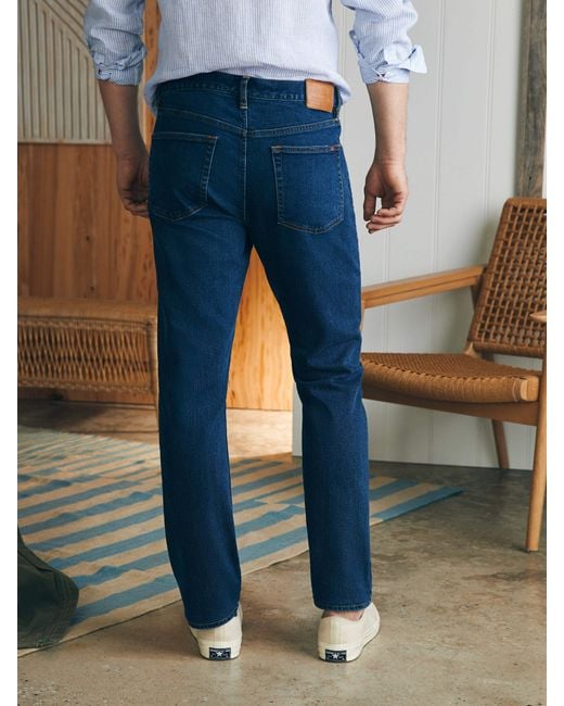 Faherty Brand Blue Organic Cotton Slim Straight Denim (32" Inseam) Pants for men