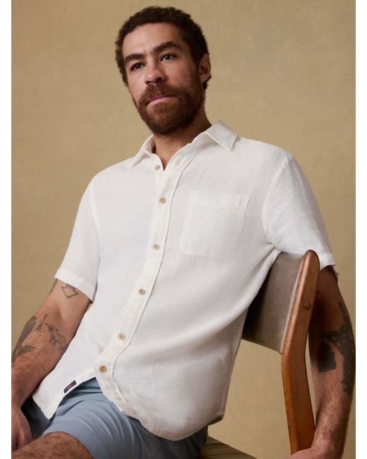 Faherty Brand White Short-Sleeve Palma Linen Shirt for men