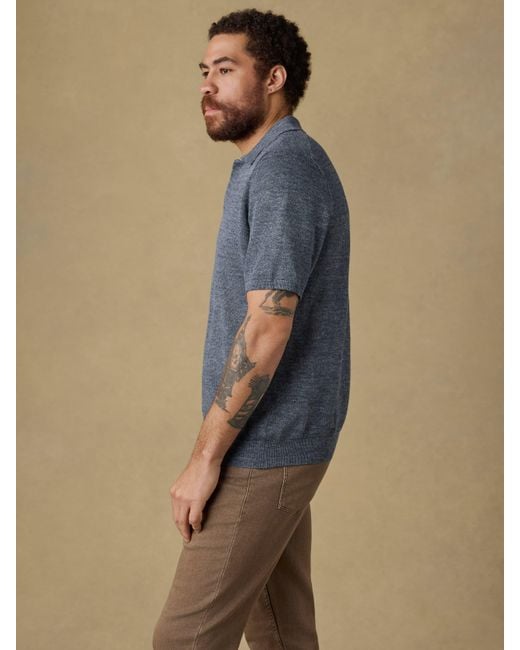 Faherty Brand Blue Short-Sleeve Linen Sweater Polo for men
