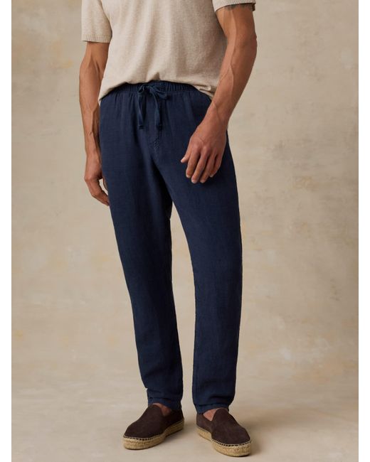 Faherty Brand Blue Linen Drawstring Pants for men