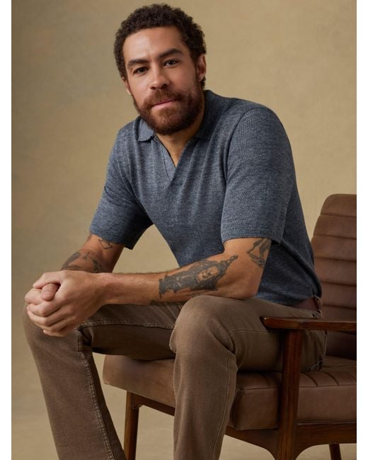 Faherty Brand Blue Short-Sleeve Linen Sweater Polo for men