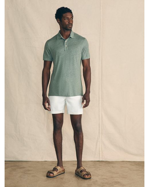 Faherty Brand Green Short-sleeve Linen Polo Shirt for men
