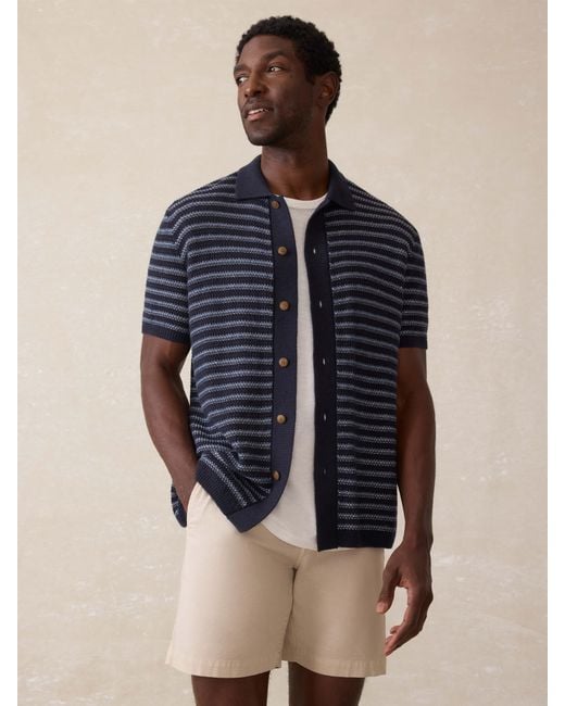 Faherty Brand Blue Short-Sleeve Sweater Shirt (Tall) for men