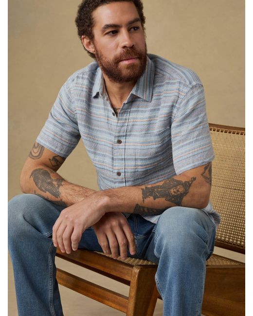 Faherty Brand Blue Short-Sleeve Palma Linen Shirt for men
