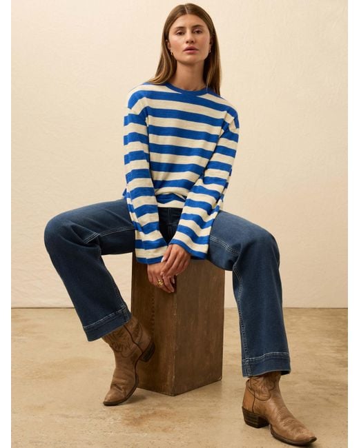 Faherty Brand Blue Sunwashed Organic Long-Sleeve Retro T-Shirt