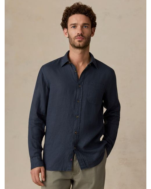 Faherty Brand Blue Sunwashed Linen Shirt for men