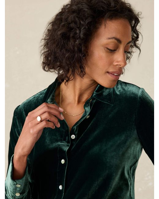 Faherty Brand Black Stretch Silk Velvet Genevieve Shirt