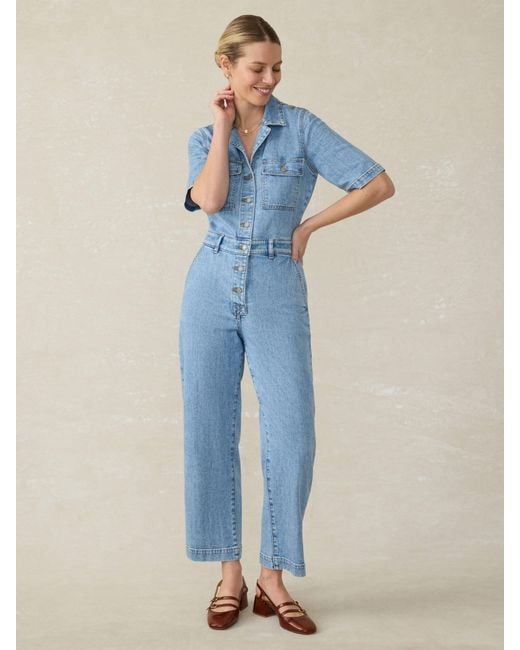 Faherty Brand Blue Denim Michelle Short-Sleeve Jumpsuit