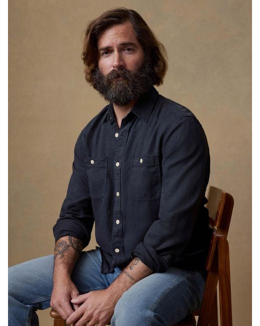 Faherty Brand Blue Tried & True Chambray Workshirt for men