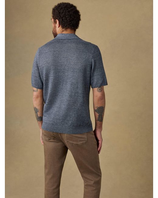 Faherty Brand Blue Short-Sleeve Linen Sweater Polo for men