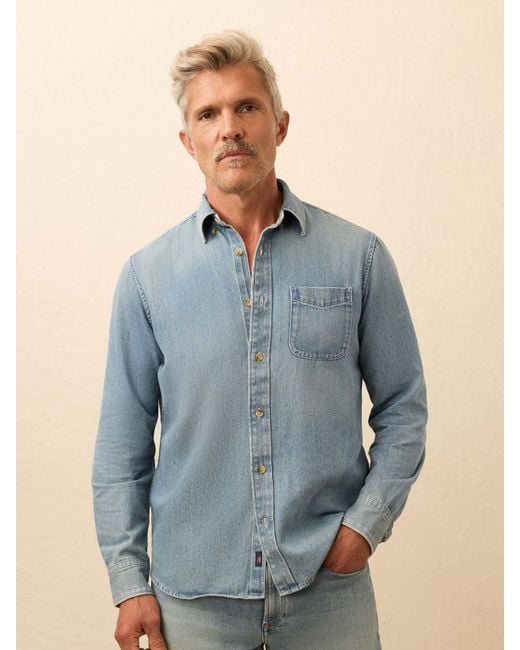 Faherty Brand Blue Organic Denim Button Down Shirt for men