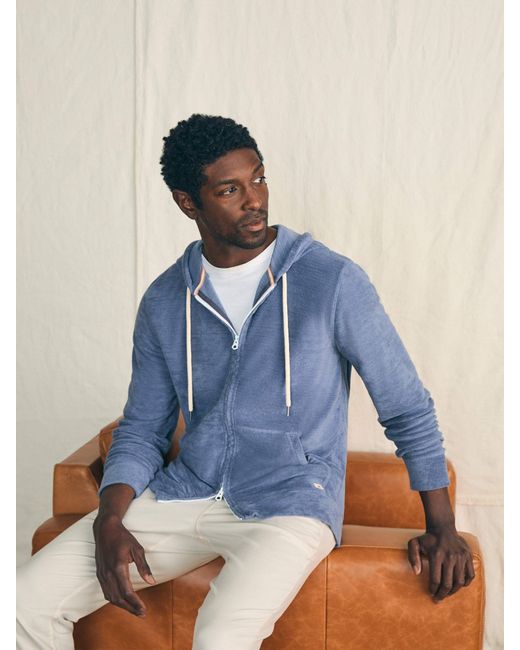 Faherty Brand Blue Cabana Towel Terry Zip Hoodie for men