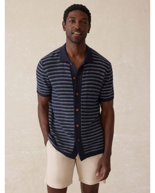 Faherty Brand Blue Short-Sleeve Sweater Shirt (Tall) for men