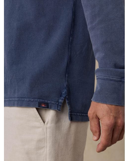 Faherty Brand Blue Long-Sleeve Sunwashed Pique Polo Shirt for men