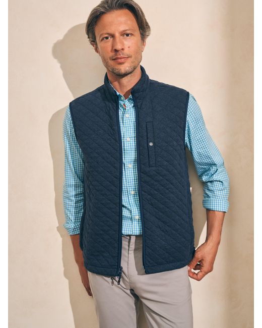 Faherty Brand Blue Epic Quilted Fleece Shirt Jacket Vest for men