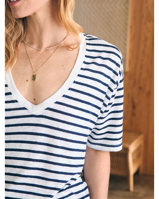 Faherty Brand Multicolor Oceanside Linen V-neck T-shirt