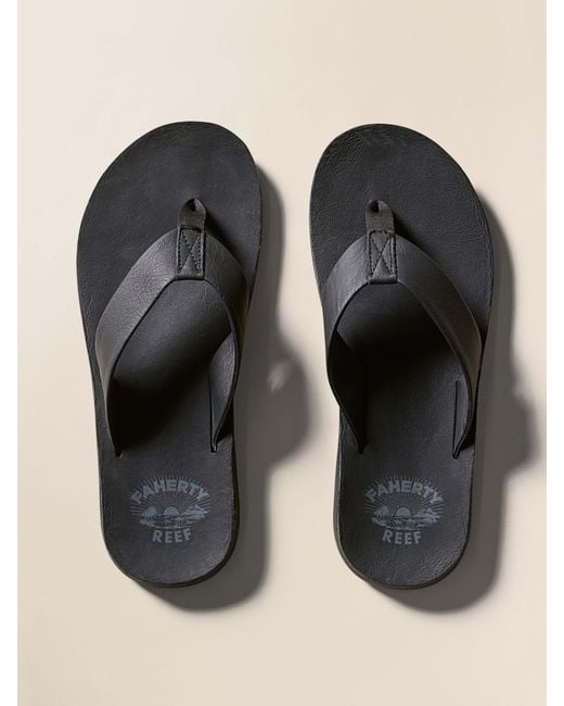 Faherty Brand Black X Reef Ojai Flip Flop Shoes for men