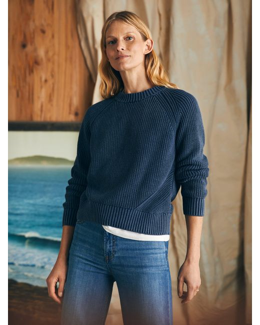 Faherty Brand Blue Sunwashed Fisherman Crew Sweater