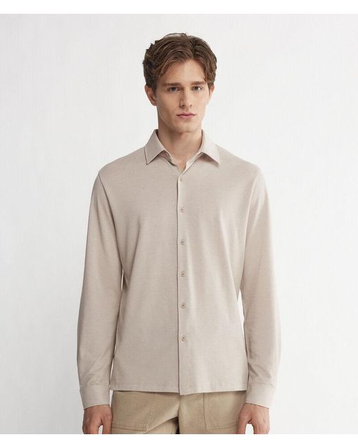 Falconeri White Long-sleeved Shirt In Cotton And Silk Piqué for men