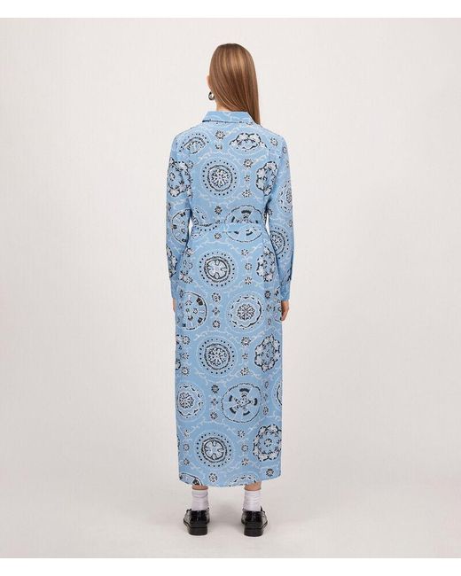 Falconeri Blue Long-sleeved Printed Silk Dress
