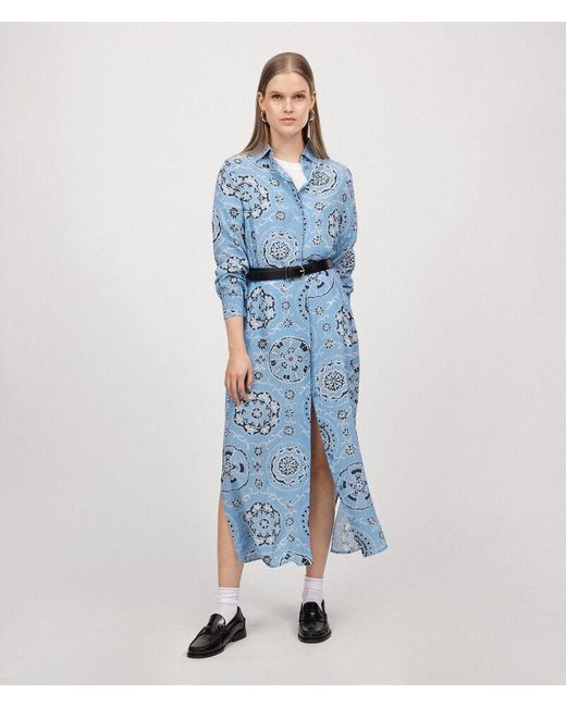 Falconeri Blue Long-sleeved Printed Silk Dress
