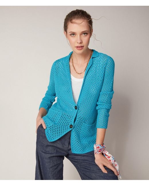 Falconeri Blue Crochet Raffia-effect Jacket