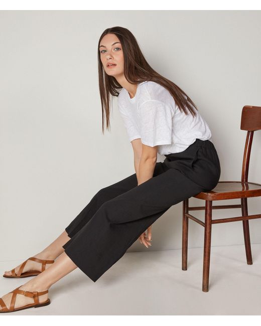 Falconeri Black Cropped Linen And Viscose Trousers