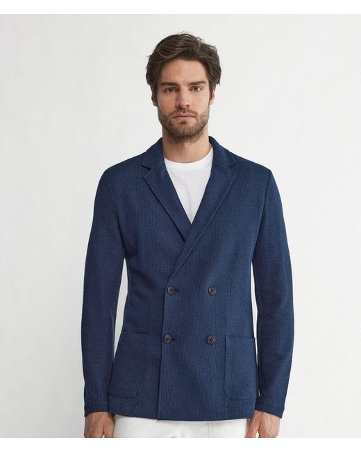 Falconeri Blue Double-breasted Multi-linen Jacket for men