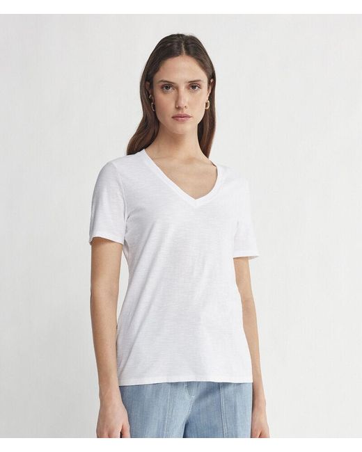 Falconeri White Short-sleeved V-neck Cotton T-shirt