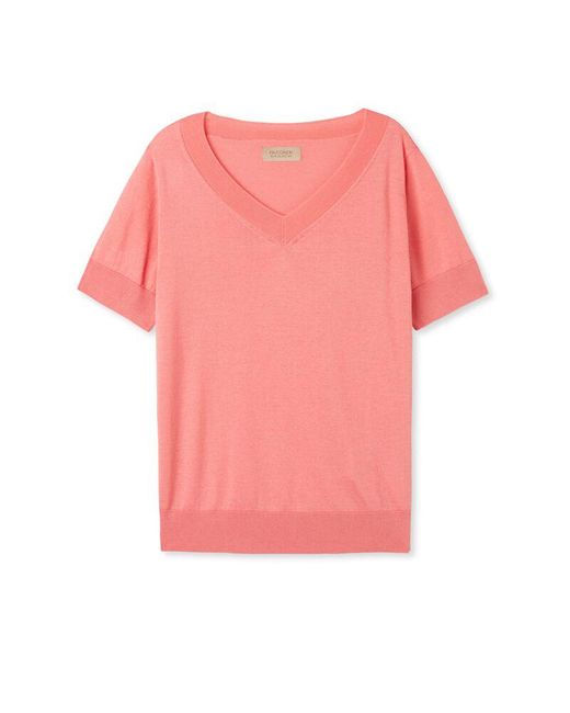 Falconeri Pink Short-sleeved V-neck Silk And Cotton Jumper