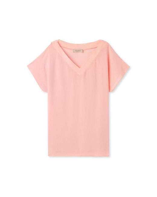Falconeri Pink Silk V-Neck Kimono T-Shirt Pale