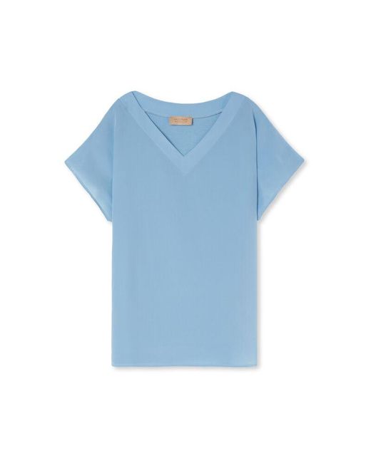 Falconeri Blue Silk V-neck Kimono T-shirt