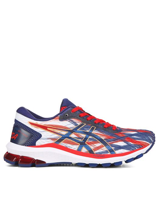 asics red white and blue running shoes