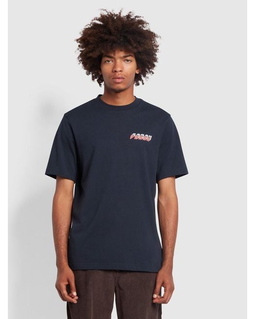 Farah Blue Vere Regular Fit Organic Cotton Graphic T-Shirt for men