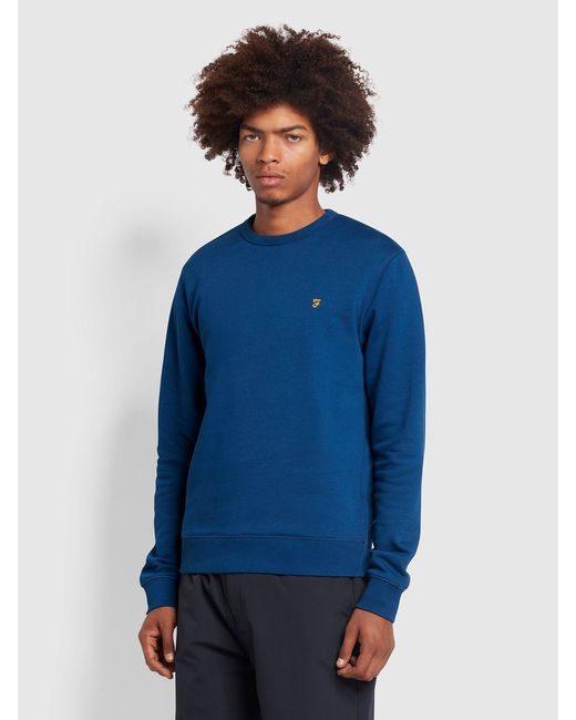 Farah Blue Tim Organic Cotton Crew Neck Sweatshirt for men