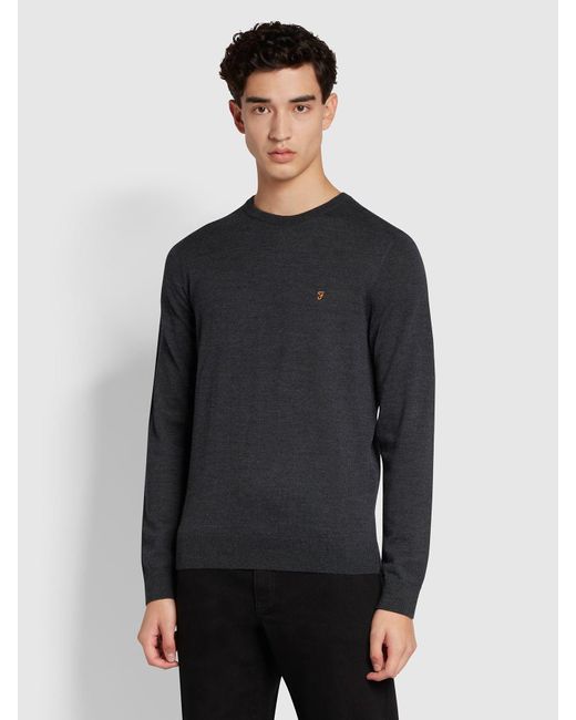Farah Gray Mullen Slim Fit Merino Wool Crew Neck Jumper for men