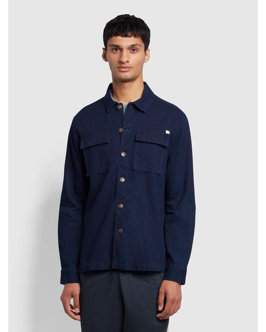 Farah Blue Ellis Chambray Organic Cotton Denim Shirt for men