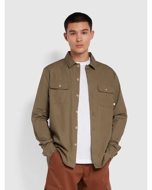 Farah Green Rockfield Relaxed Fit Organic Cotton Overshirt for men