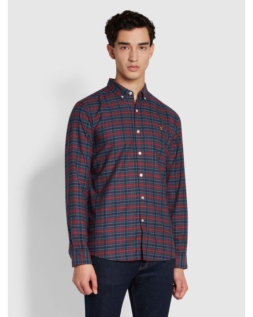 Farah Blue Fraser Check Organic Cotton Shirt for men