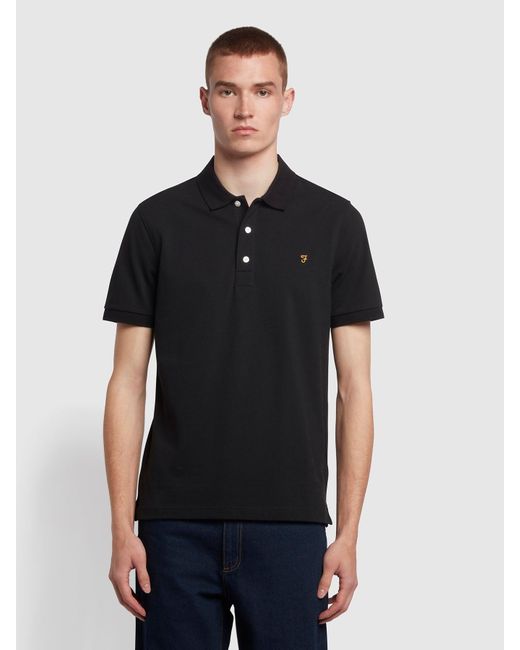 Farah Black Blanes Slim Fit Organic Cotton Polo Shirt for men