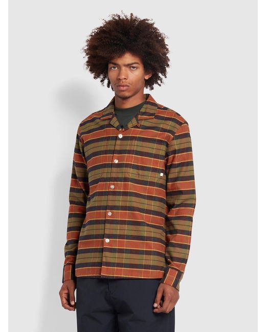 Farah Brown Bovell Check Reserve Organic Cotton Shirt for men