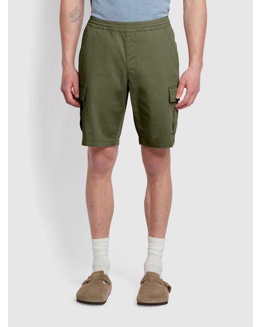Farah Green Crane Twill Cargo Drawstring Shorts for men