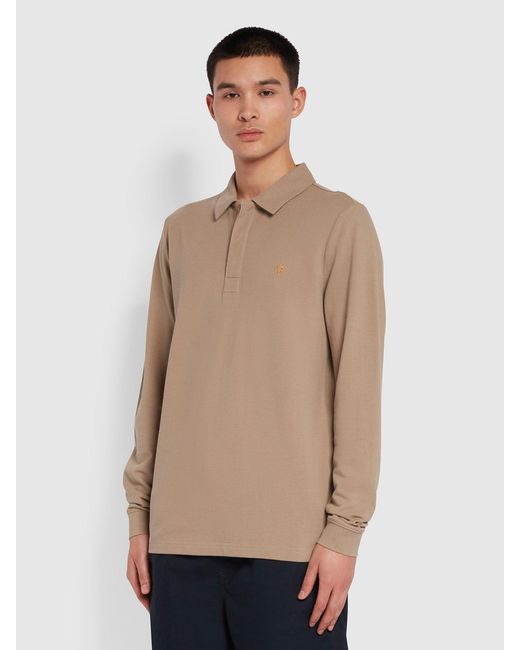 Farah Natural Haslam Slim Fit Long Sleeve Organic Cotton Polo Shirt for men